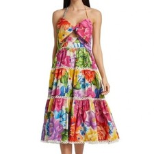 NWT $$335 FARM RIO RAINBOW CHITA FLOWER MIDI DRESS, SMALL
