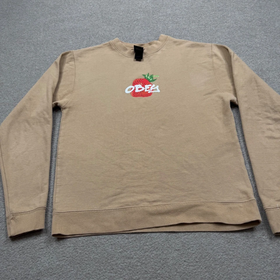 Obey Graphic T Shirt Women's Size S Brown Long Sleeve Pullover Strawberry Tee - Image 2 of 4