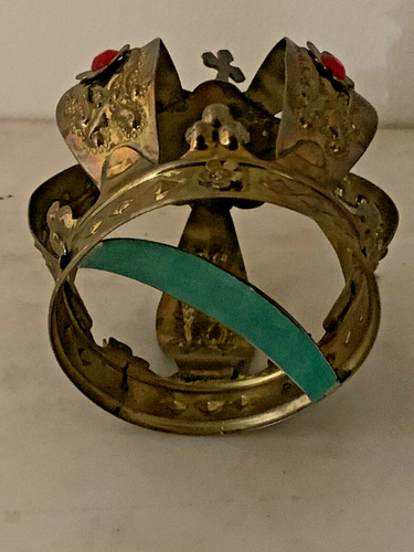 Vintage Gold /Brass Metal Spanish colonial bejeweled Diadem / Crown for Santos, - Picture 8 of 9