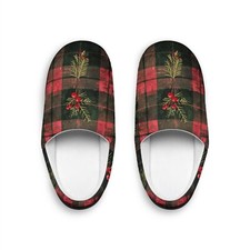Women's Red Black Plaid Christmas Slippers