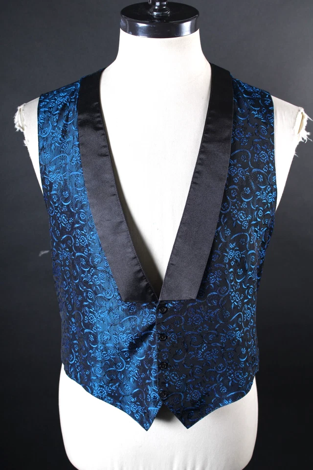 Vintage Blue Brocade Formal Tuxedo Vest Size Mens Medium - Image 2 of 4