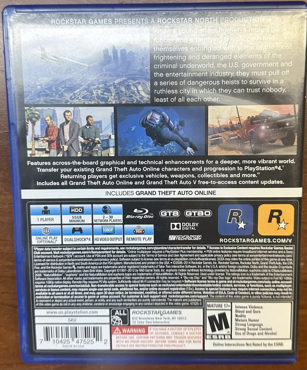 Grand Theft Auto V (Sony PlayStation 4, 2014) | Great Condition