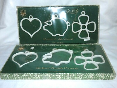 2 BOXES MIB BLACKFOREST PORCELAIN CHRISTMAS ORNAMENTS ANNA PERENNA W. GERMANY