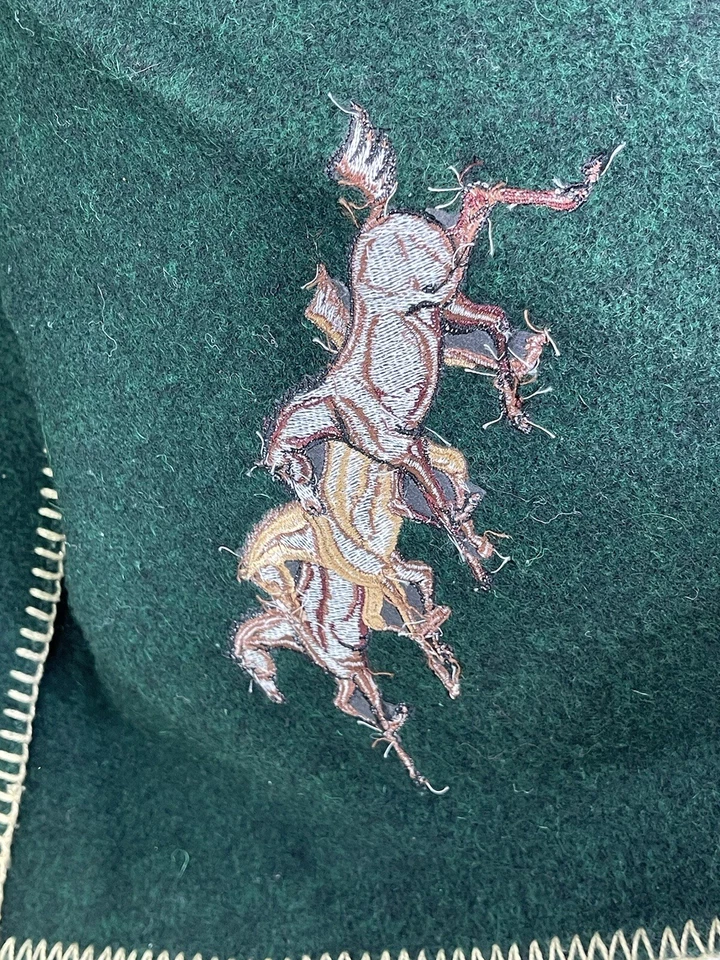 Woolrich Blanket Deep Green Wool Throw Embroidered Brown Tan Horses 62 X 40 USA - Image 3 of 4