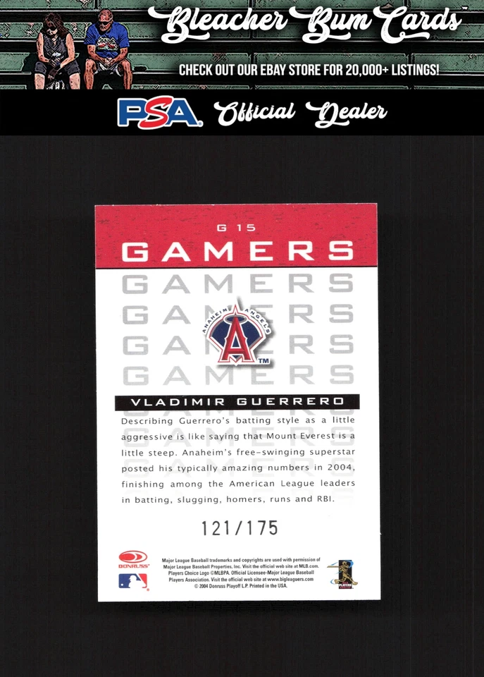 2003 Donruss G-15 Vladimir Guerrero Gamers /175 - Image 2 of 2