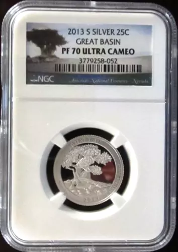2013 S Great Basin Silver Quarter, NGC PF 70 Ultra Cameo