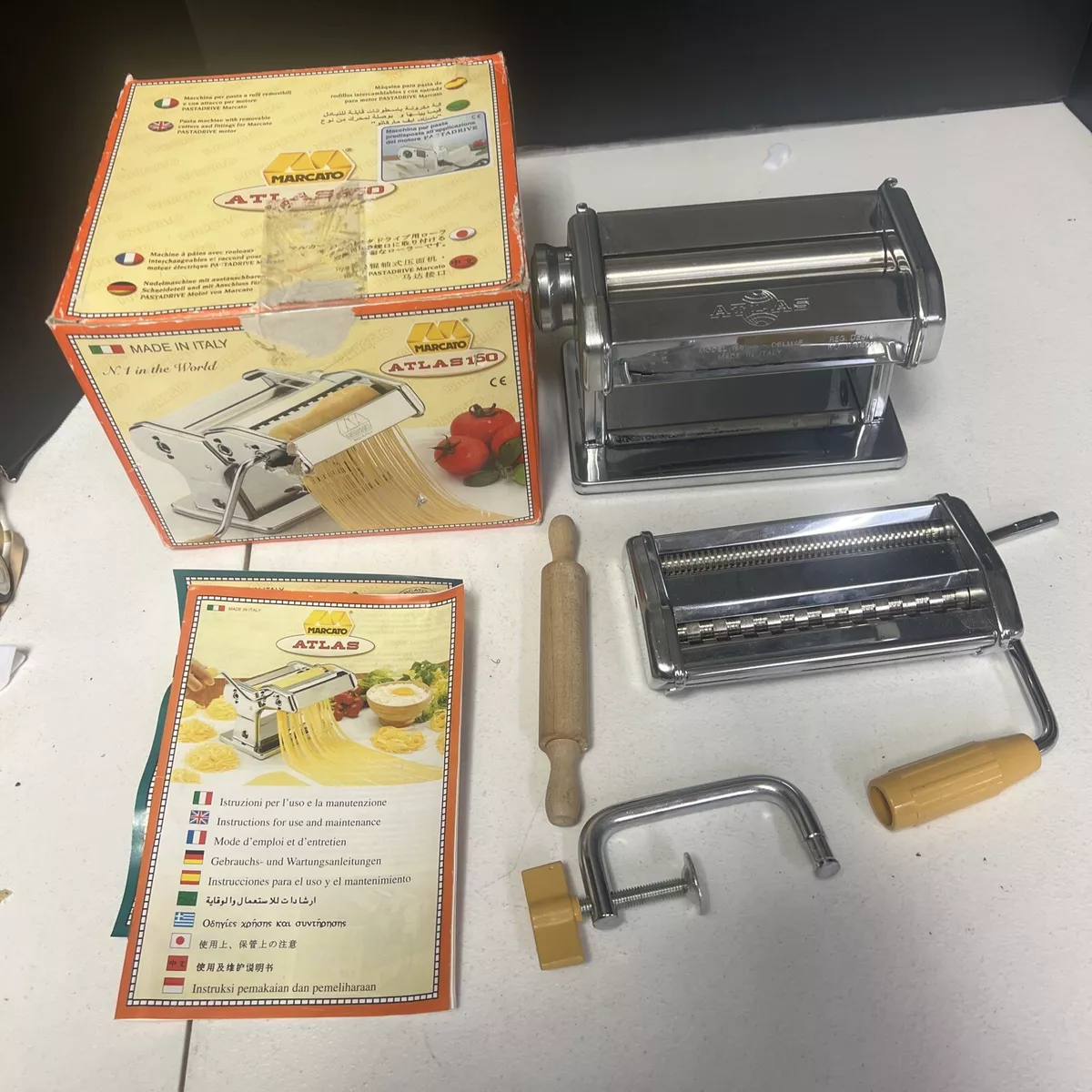 MARCATO Atlas 150 Pasta Machine with Cutter, Hand Crank, Made in Italy  8000011002057