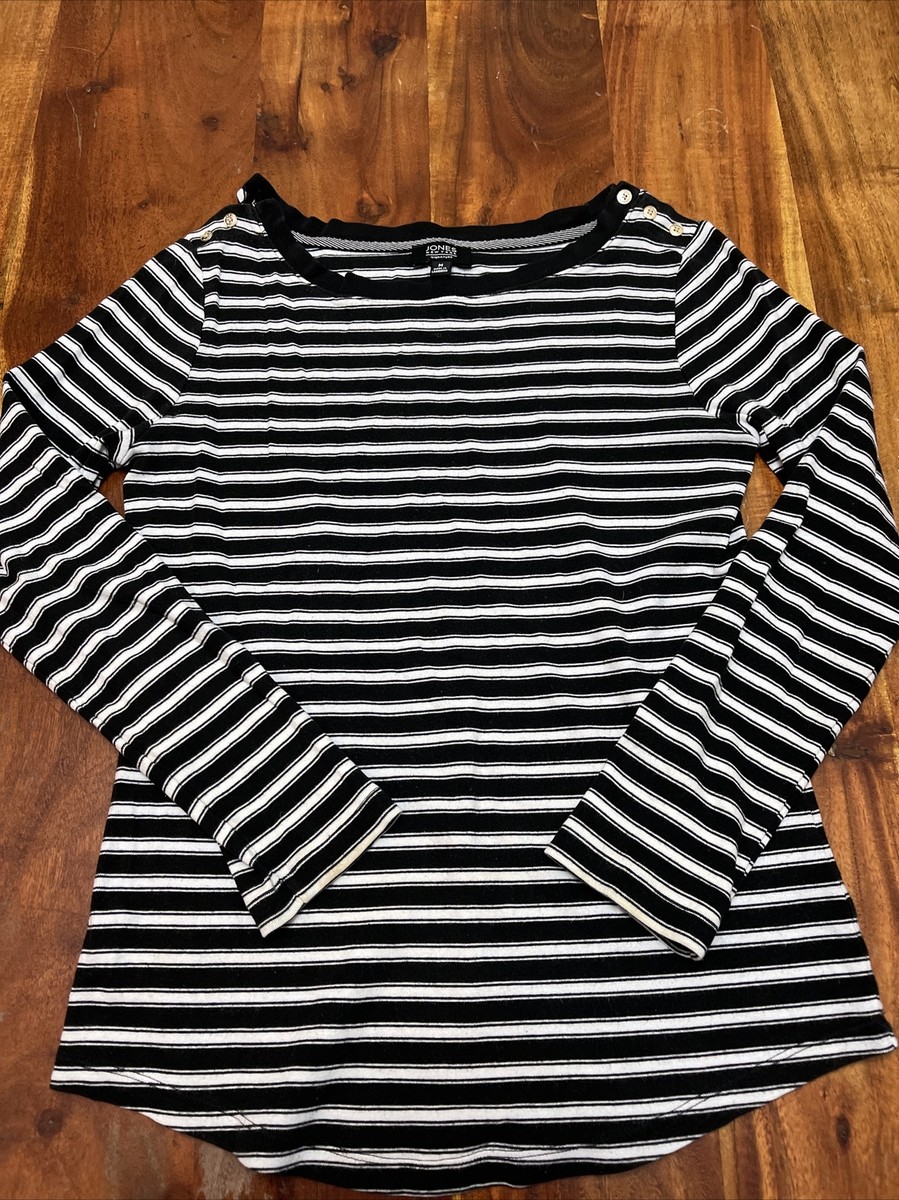 ★DNSR★ Striped long sleeve black Jones New York Signature Black White Stripe Long Sleeve