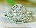 925 Sterling Silver 3 CT Moissanite Engagement Vintage Bridal Set Ring Band SZ 9
