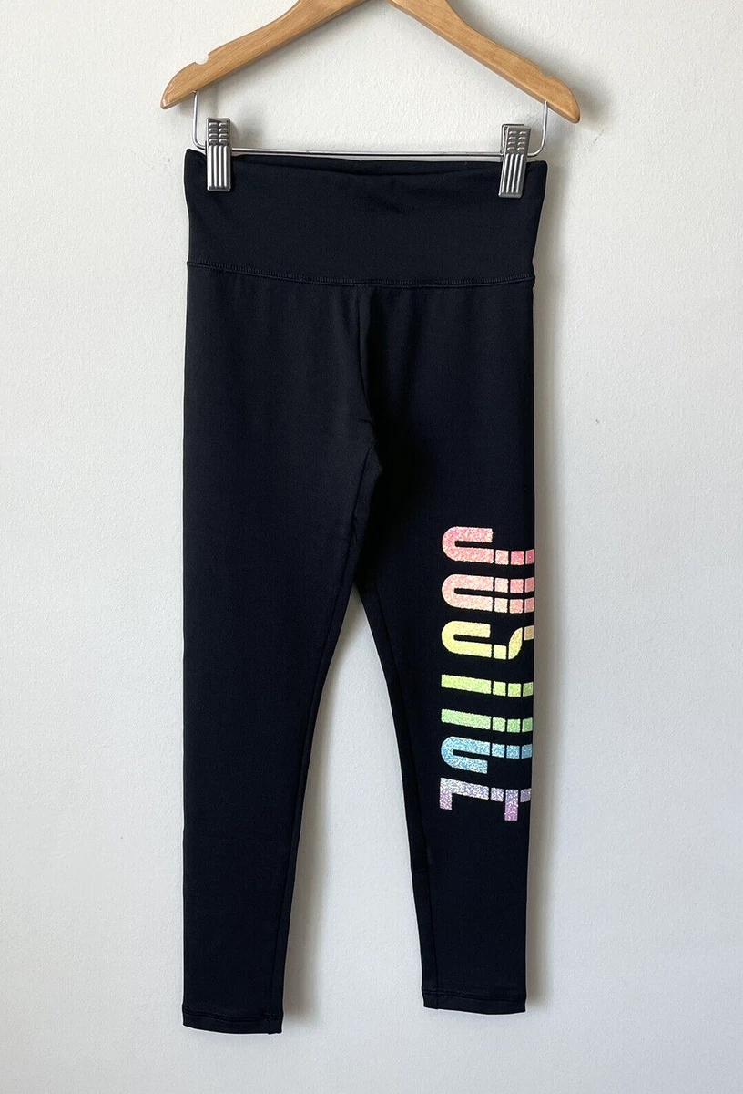 Justice Leggings Pants Glitter Logo Girls Sz 8 Black Rainbow Full Length  Stretch