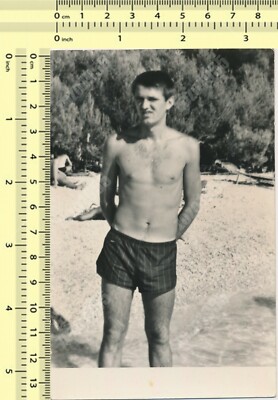 1960's Shirtless Man Trunks Guy Beach Bulge Male Portrait vintage ...