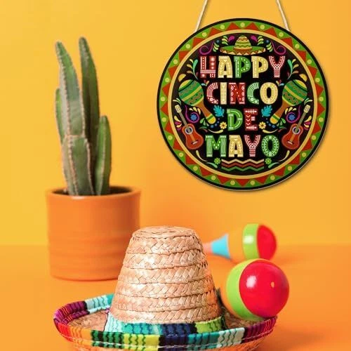 Putuo Decor Mexican Theme Party Decorations, Happy Cinco De Mayo Wood Door Sign, - Picture 7 of 7