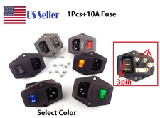 IEC320 10A 120V Inlet Module Plug Fuse Switch Male Power Socket 