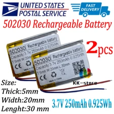 USPS 2pcs/Lots 3.7V 250mAh 052030 Battery 502030 Li-ion Polymer Battery New 2023