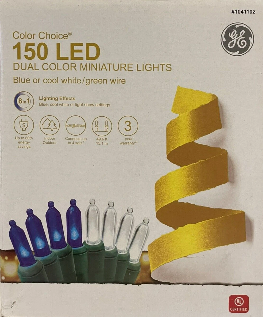 150 GE Color Choice Dual Color Mini LED Lights w 8 Functions Blue Cool White