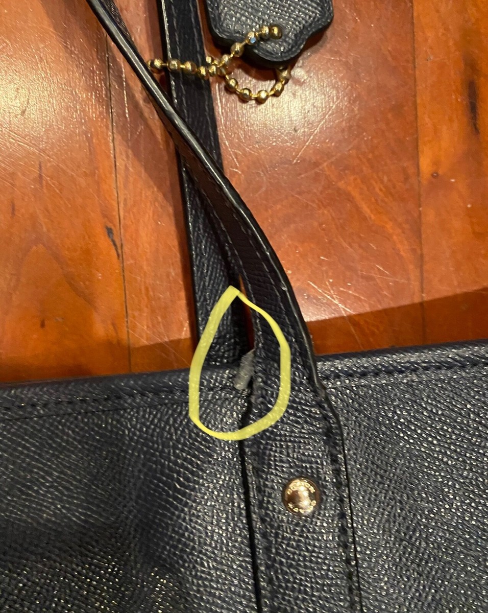COACH Crossgrain Leather Large City Zip Tote Shoulder Shopper Navy