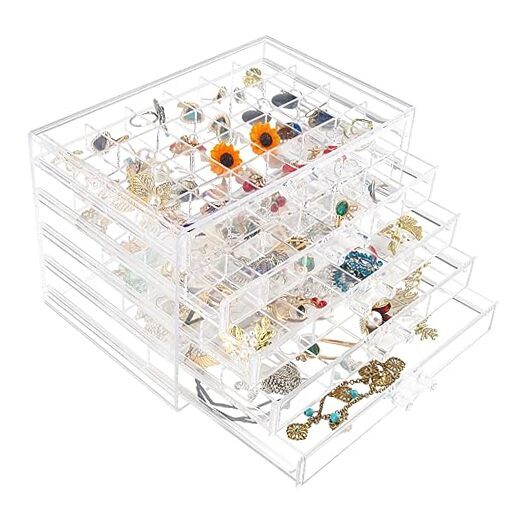 Acrylic Jewelry Organizer Box with 5 Clear Storage Drawers-image
