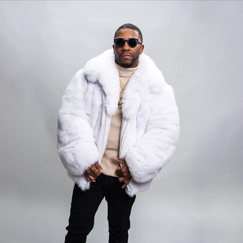Mens fur top coat white