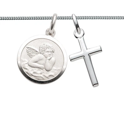 FACHHANDEL-DIREKT Schutzengel mit Namen Gravur und Kreuz Anhänger mit 36 cm Kette Echt Silber 925