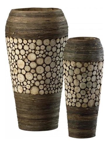 Birchwood and Walnut 20.25in. Wood Slice Oblong Vases - Picture 1 of 1