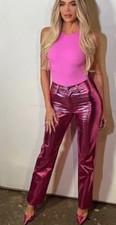 Good American Good Icon Faux Leather Pants Metallic Pink Straight Leg Size 4 NEW