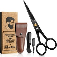 Beard Mustache Scissors 5" Stainless Steel Grooming Kit with Case