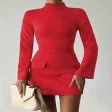 OYS Women's Size M Mock Neck Bell Sleeve Mini Dress Red Bodycon TikTok Viral