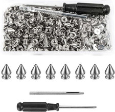 100Sets Spikes and Studs Kit,8X12Mm Sliver Cone Clothing Spike Stud Rivet with T