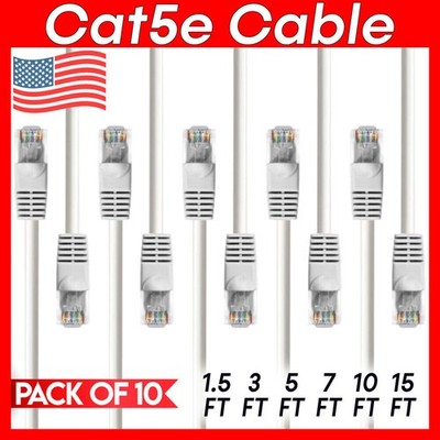 10 PACK Cat5e Cable White Cat 5 Patch Cord Ethernet RJ45 Connectors LAN Wire