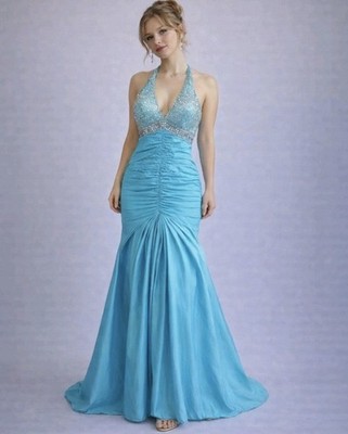 chinese dress ladies Beaded Strapless Mermaid Dress by Tiffany Designs 16232 8 / Aqua Sparkle