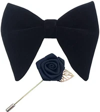  Mens Pre-Tied Oversized Velvet Bow Tie with Flower Lapel Pin Brooch for Black