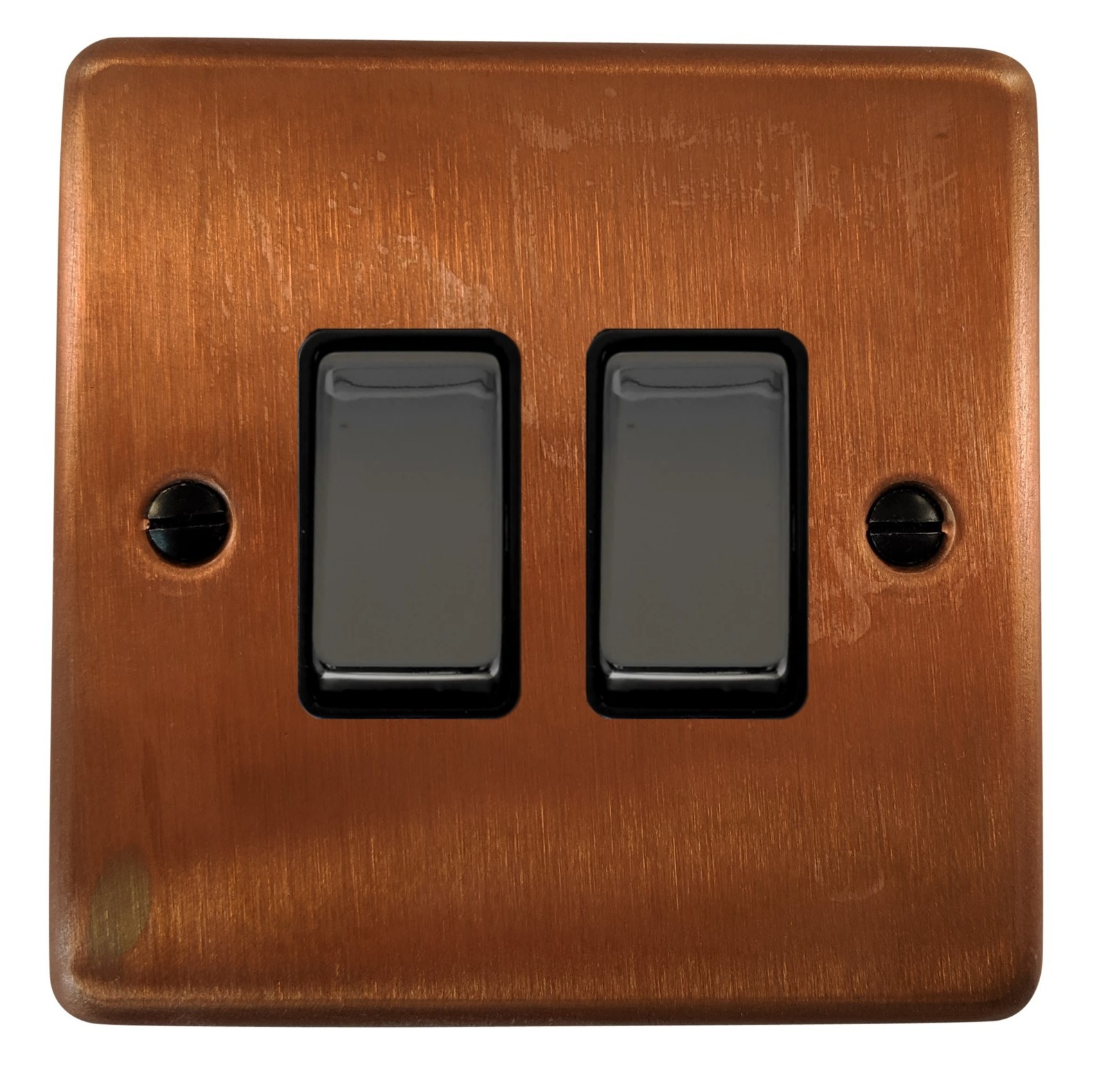G&H CTC302 Standard Plate Tarnished Copper 2 Gang 1 or 2 Way Rocker Light Switch
