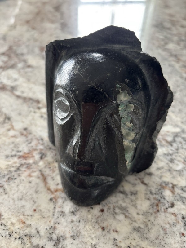 Primitive South American Style Carved Serpentine-Soap Stone Head