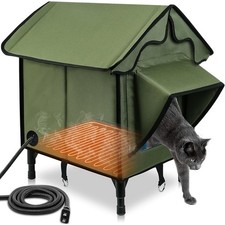 Outdoor Heated Cat House Waterproof Insulated Pet Shelter W/ Heating Pad