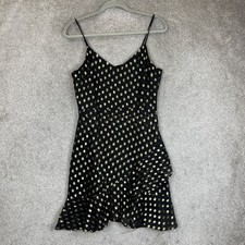 Banana Republic Dress Womens 4 Black Gold Polka Dot Sleeveless Lined Zip- 2904*