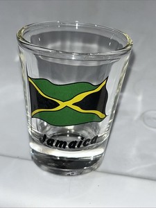 Jamaica Shot Glass- Souvenir- Jamaican Flag On Front-Never Used,Displayed Only