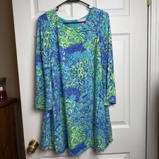 Lilly Pulitzer XS Marlowe Dress LIlly's Lagoon print...FLAW..small pick on front