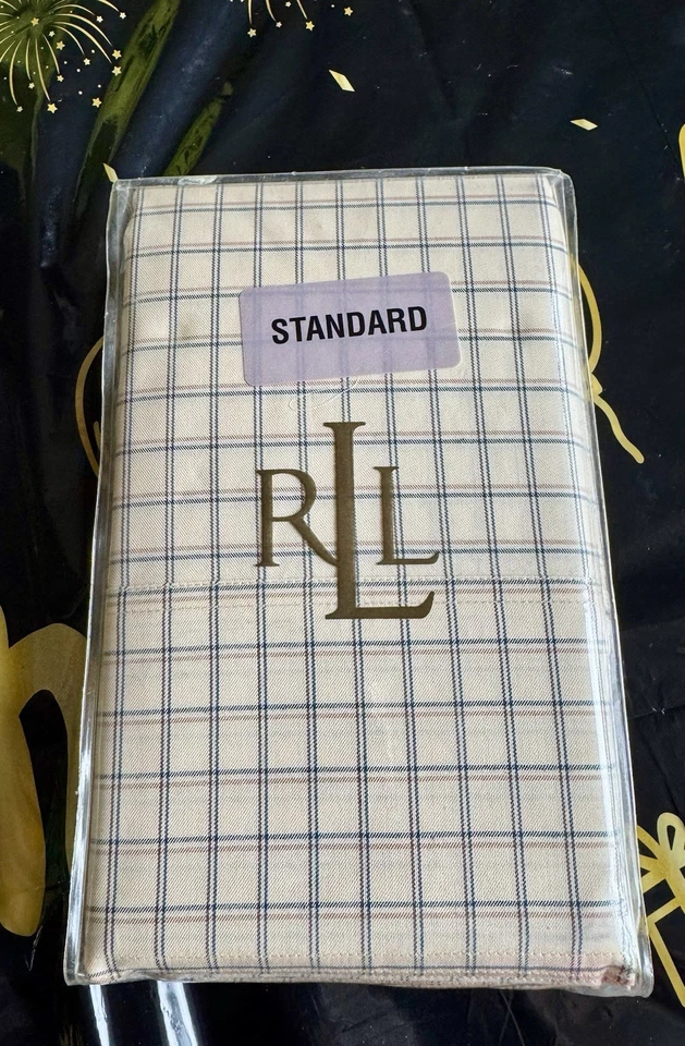 RALPH LAUREN 2 Standard Pillowcases RL Bedford Hunt Blue/Tan Stripe 100% Cotton! - Image 2 of 4