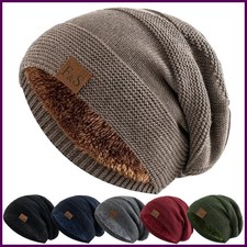 Hot Sale Unisex Classic Slouchy Winter Hats Plush Fur Lined Warm Beanie Cap Men