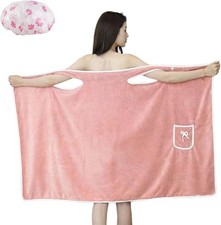 Women's Coral Fleece Bathrobe, Plus Size Women's Wearable Shower Skirt Pocket=