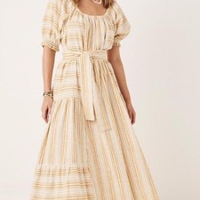 Spell & The Gypsy Lady Palm Gown Midi Dress AU 12 US 8 Toffee Stripe BNWT Boho