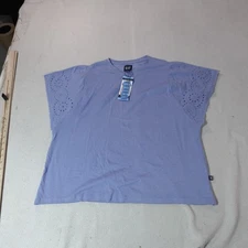 GAP Shirt Womens Large Purple Boxy Fairy Eyelet Flutter Sleeve Knit Loose New