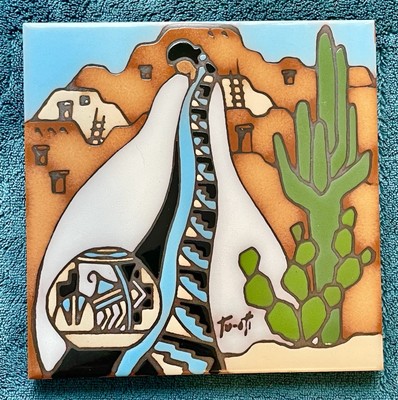 BEAUTIFUL VINTAGE SOUTHWEST NATIVE AMERICAN EARTHTONES CERAMIC TILE! #3