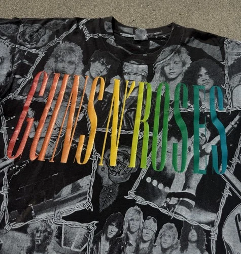 90s Guns N Roses All Over Print Band Tour T-Shirt La 1990s vintage concert t-shirt, vintage, size L, single stitch, B+ condition