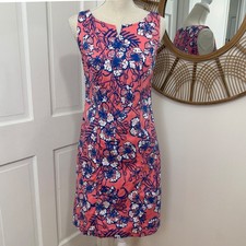 Talbots Pique Sheath Dress Sz 2 Cotton Pique Split Neck Tropical Resort Modest