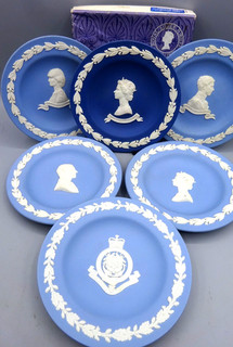 6 Pc Royal Wedgwood Lot Blue & White Jasper Dishes Queen Eliz Royal Yacht