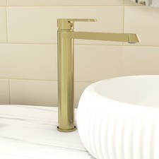 Modern Bathroom Noble High Rise Round Mono Basin Mixer Tap Tall Brushed Brass