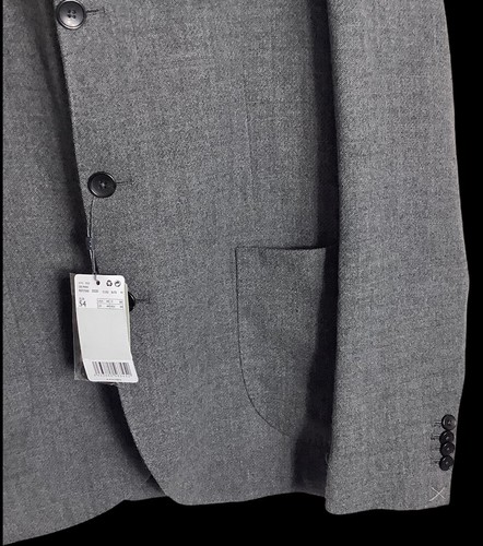 Mango Man Smart 100% Wool Grey Button Up Blazer Double Vented W/Notch US 44 NWT - Picture 5 of 12
