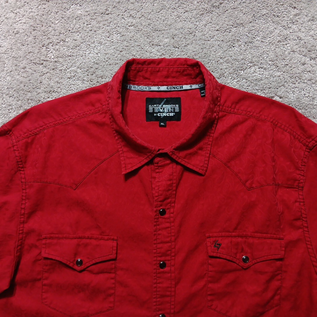 garth brooks dress shirts Garth Brooks Sevens Cinch Shirt Mens XL Red Pearl Snap Paisley Western  Cowboy