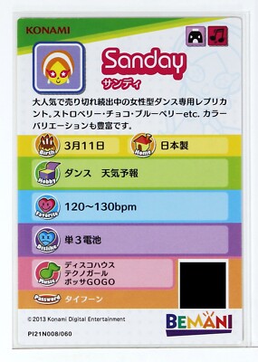 Pop'n Music Card PI21N008 Sanday Konami Japan Game Character | eBay